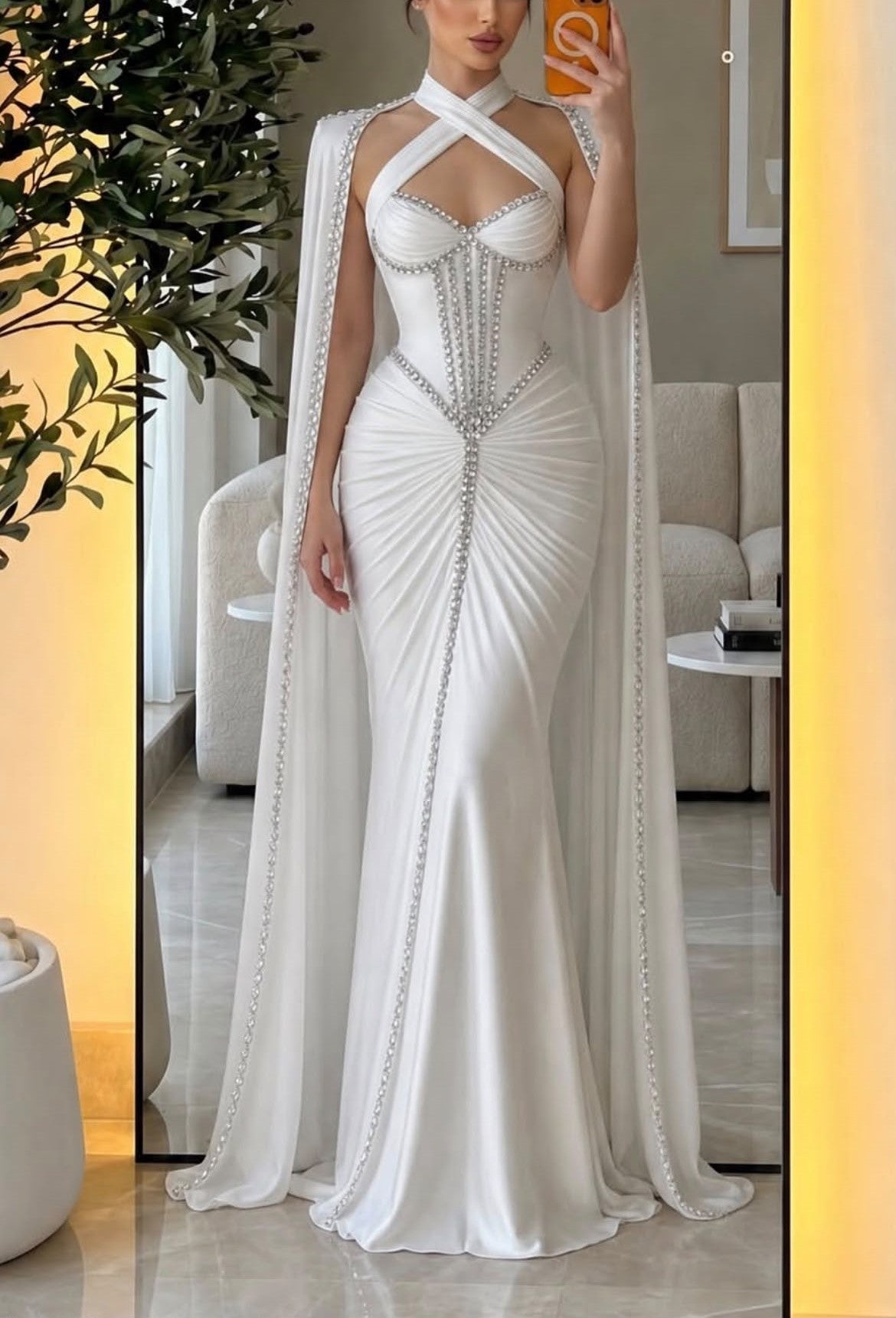Women's white halter keyhole cape maxi dress - photo 2