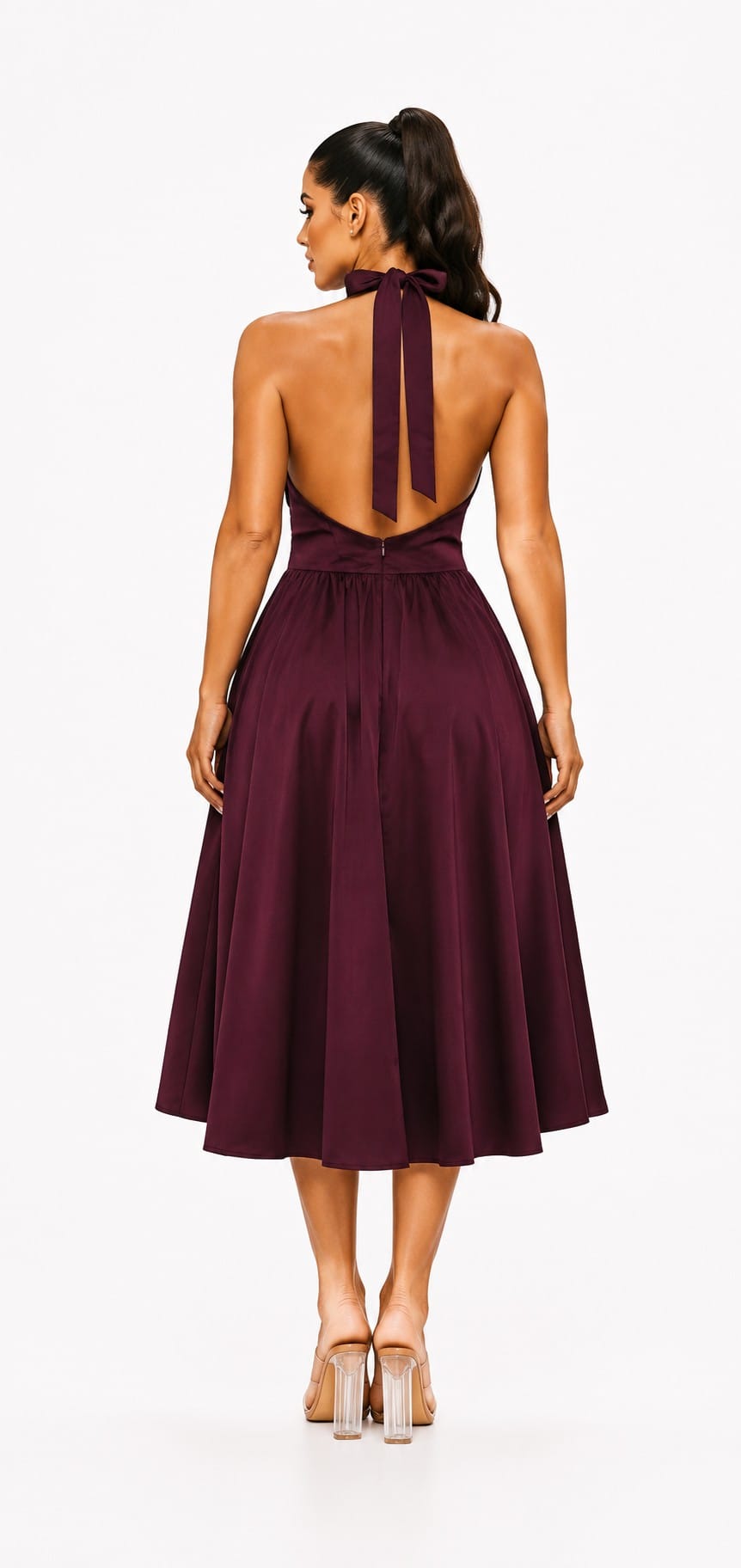 Women's Gilded Muse Gold Trim Halter Fit & Flare Midi Dress – detail view
