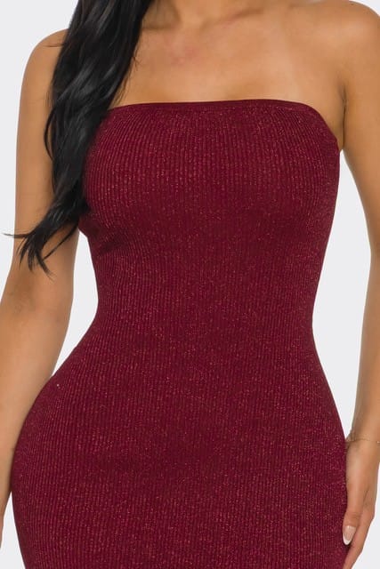 Women's Noir Étreinte Gold Lurex Knit Tube Midi Dress – detail view