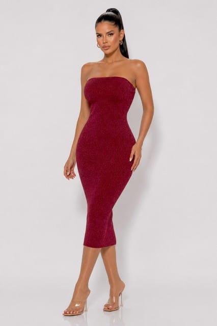 Women's Noir Étreinte Gold Lurex Knit Tube Midi Dress – front view