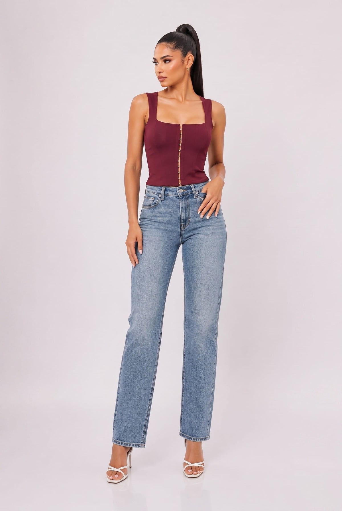 Women's Sculpted Corset Button-Front Top – side view