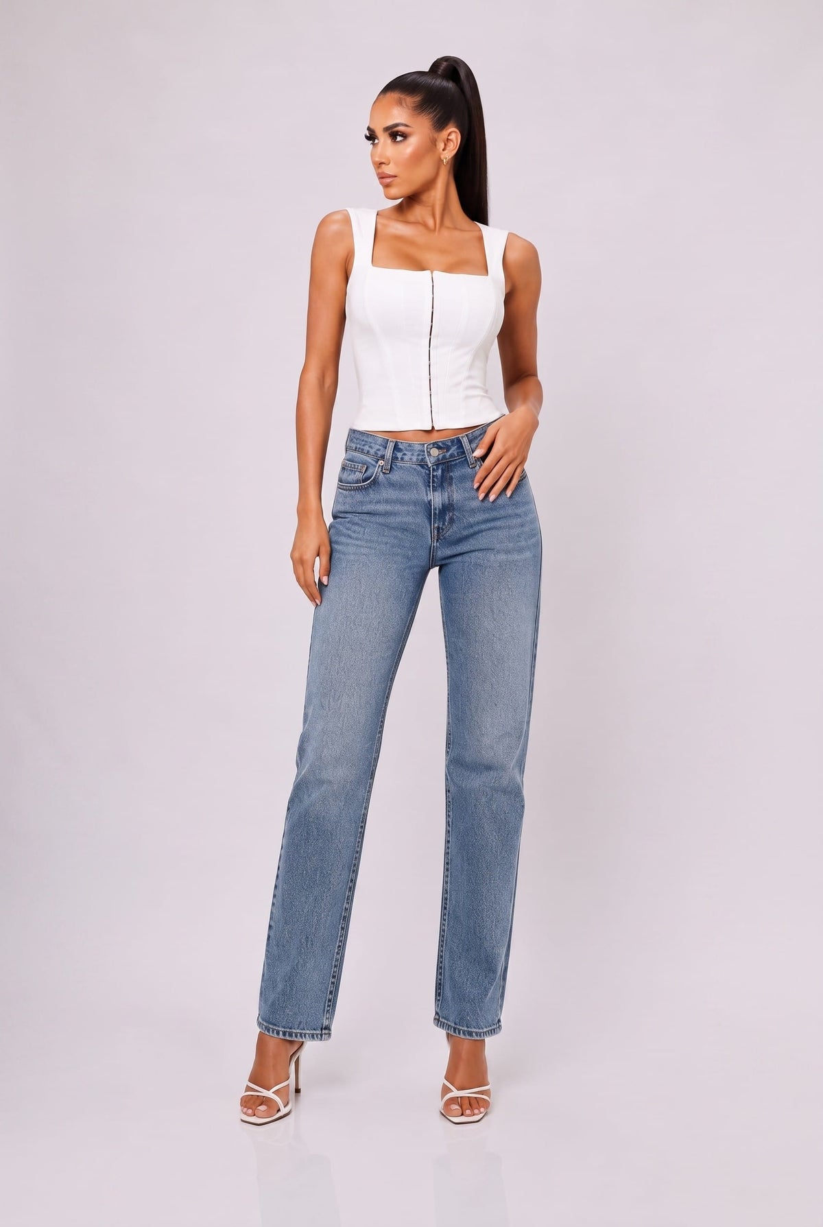 Women's Sculpted Corset Button-Front Top – detail view