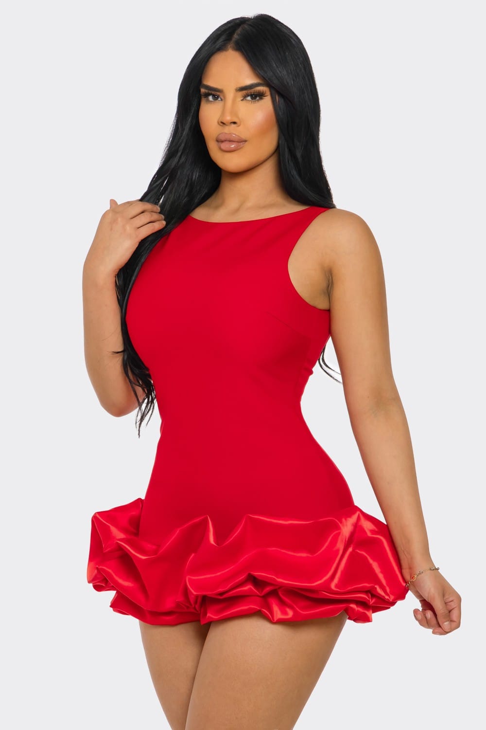 Women's Black Ruffle Hem Bodycon Mini Dress – back view