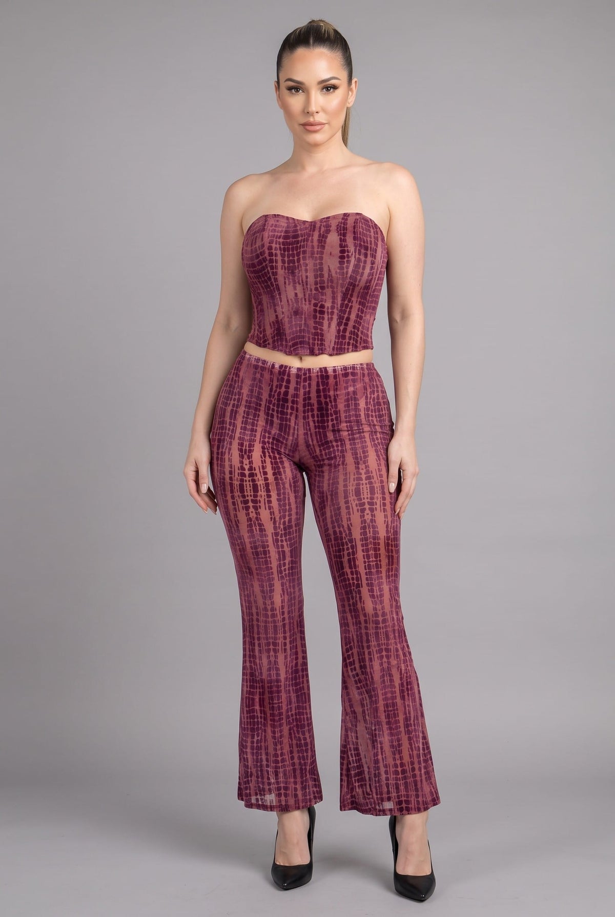 Women's Eclipse Rhythm Textured Strapless Flare Pant Two Piece Set – side view