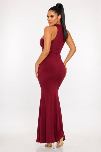 Women's Crimson Whisper Strapless Choker Maxi Gown – back view