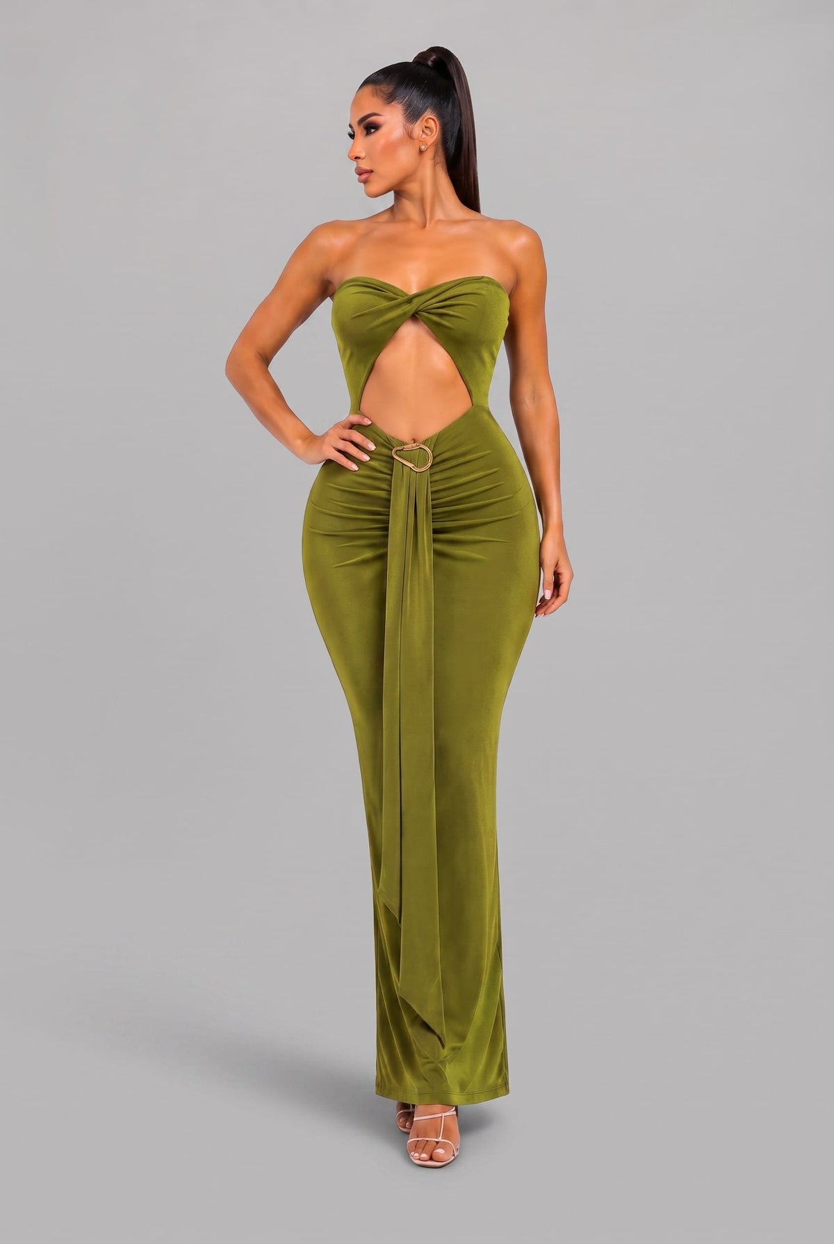 Women's Solara Twist Cutout Column Gown – front view