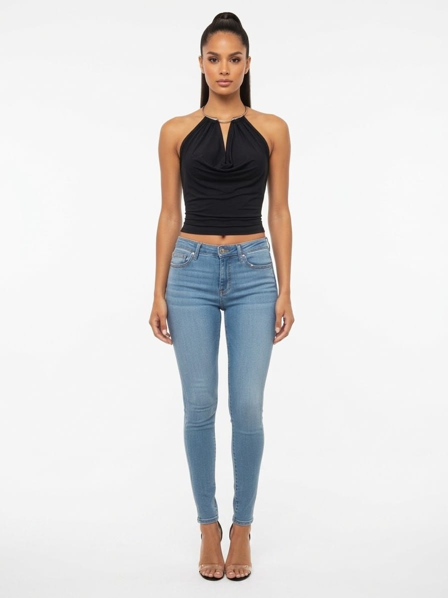 Women's Midnight Muse Draped Halter Top – back view