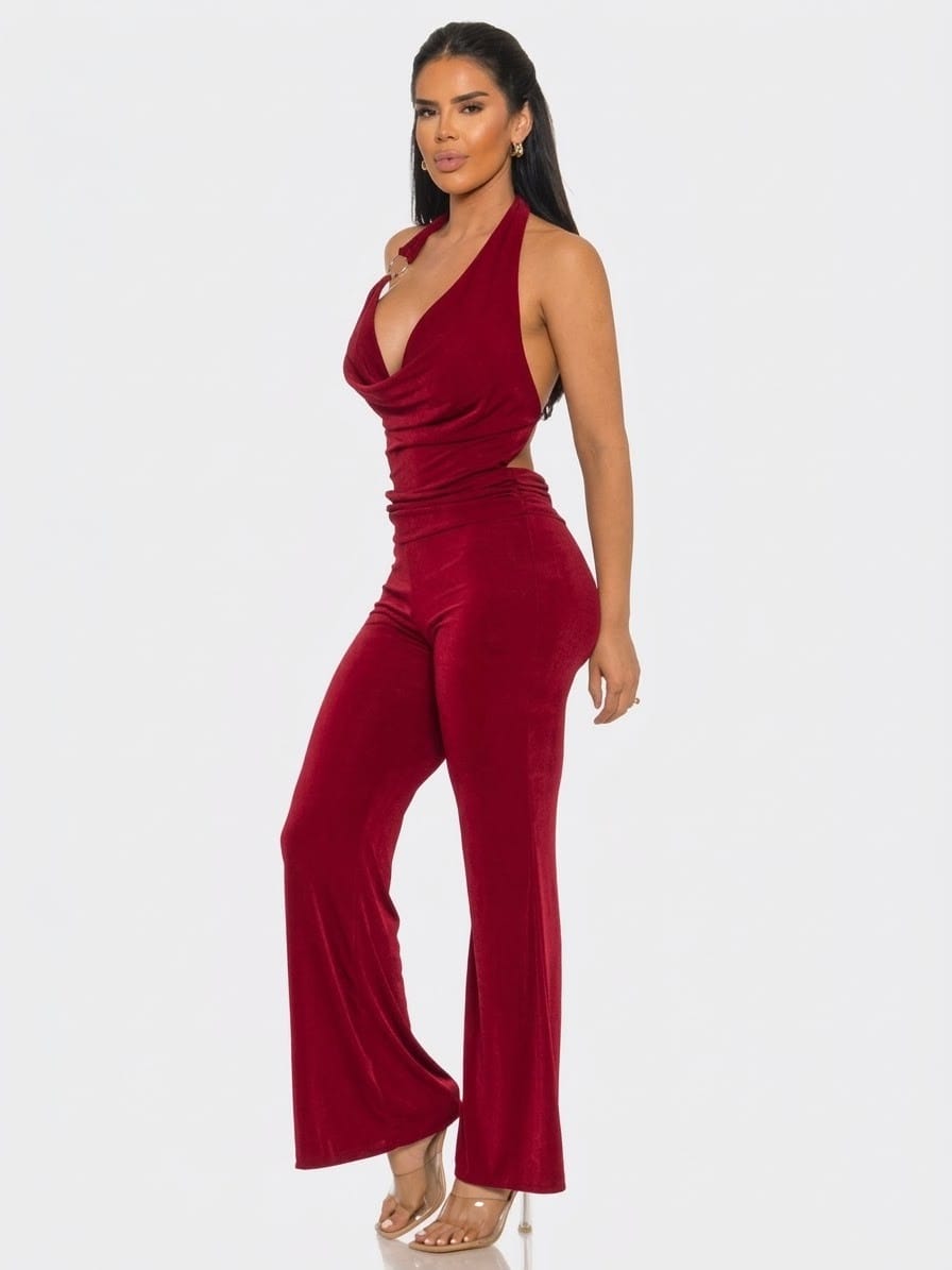 Women's Eclipse Draped Neck Wide Leg Jumpsuit – side view