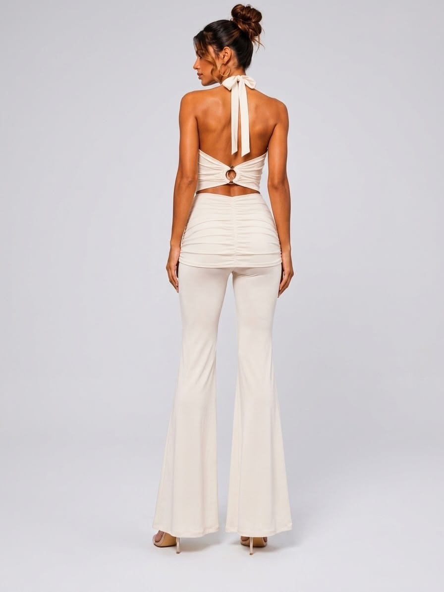 Women's Monaco Moonlight Halter Open Back Flare Pant Set – detail view