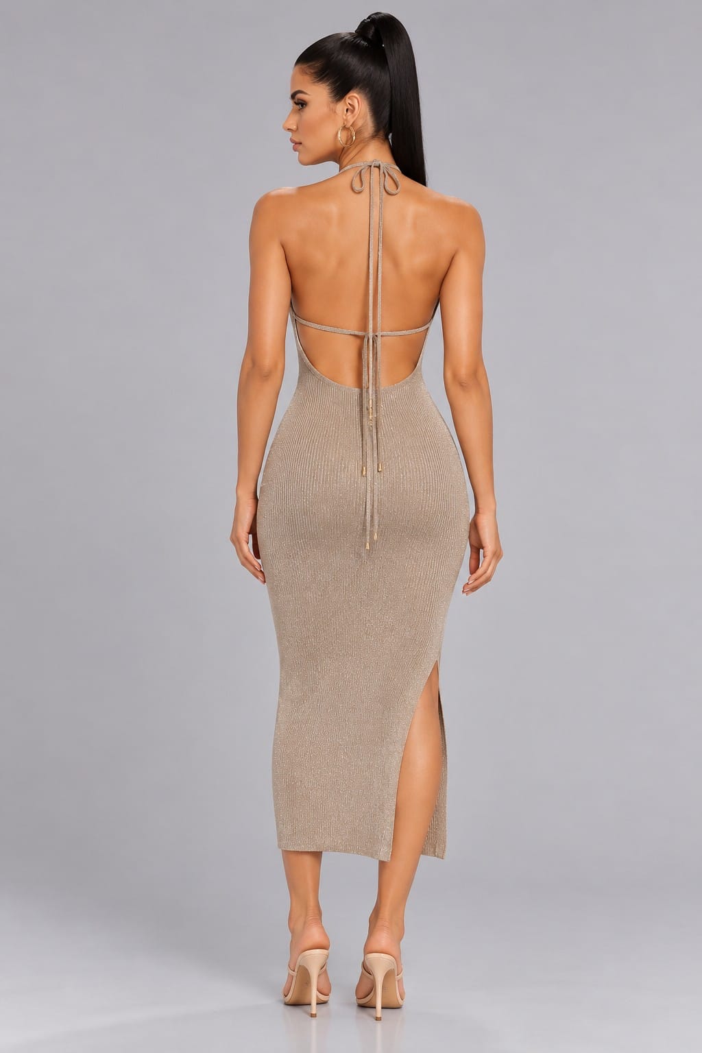Women's Luminous Halter Knit Midi Dress – detail view