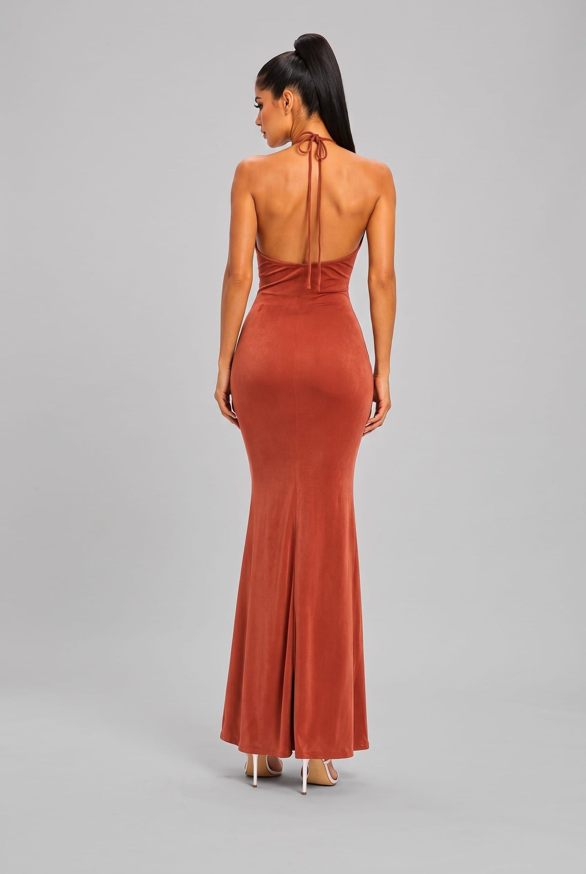 Women's Jewel Siren Gemstone Button Halter Mermaid Gown – detail view