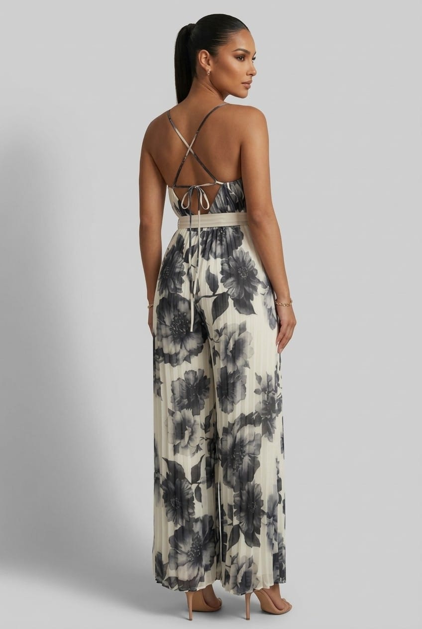 Women's Off-White Midnight Garden Floral Pleated Wide Leg Jumpsuit – side view