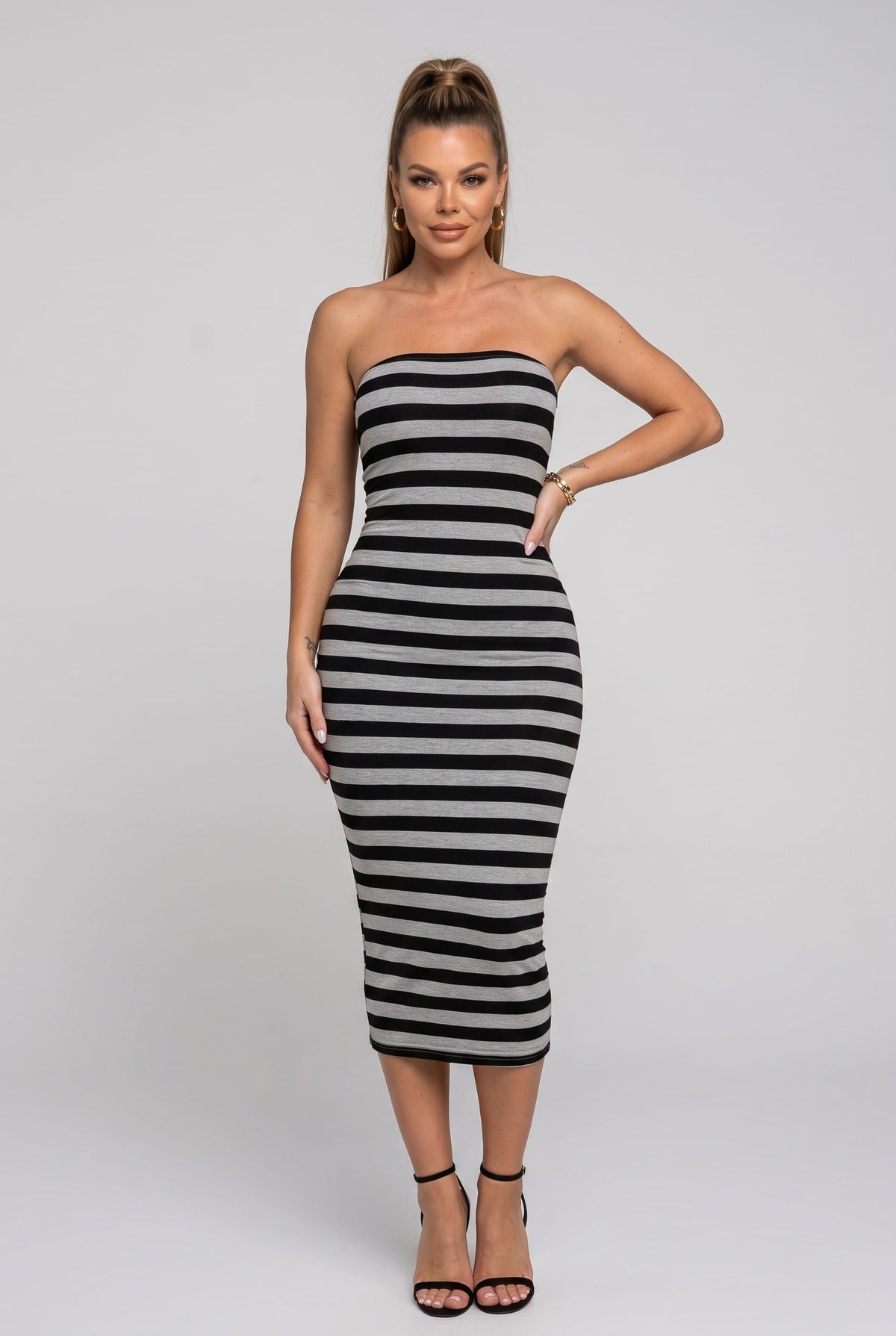 Women's Lunar Stripe Tube Midi Dress – front view