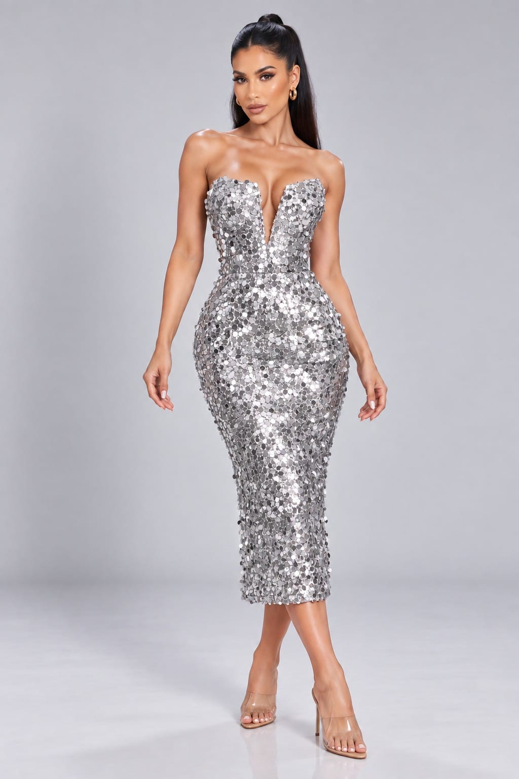 Women's Celestial Sequin Corset Midi Dress – side view