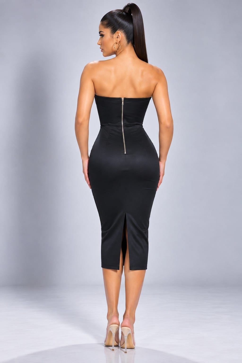 Women's Black Stretch Premium Tube Midi Dress – side view