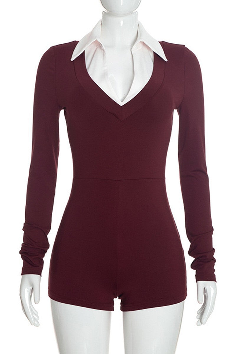 Black deep V romper