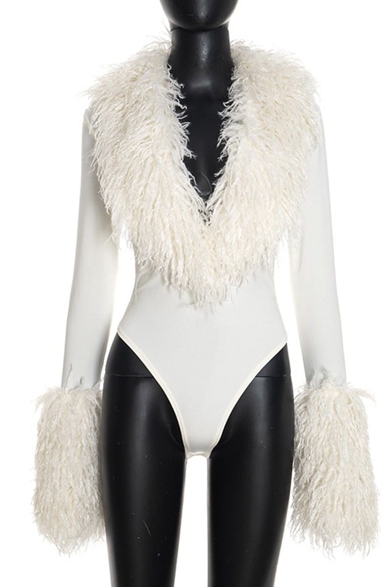 Ivory faux fur bodysuit