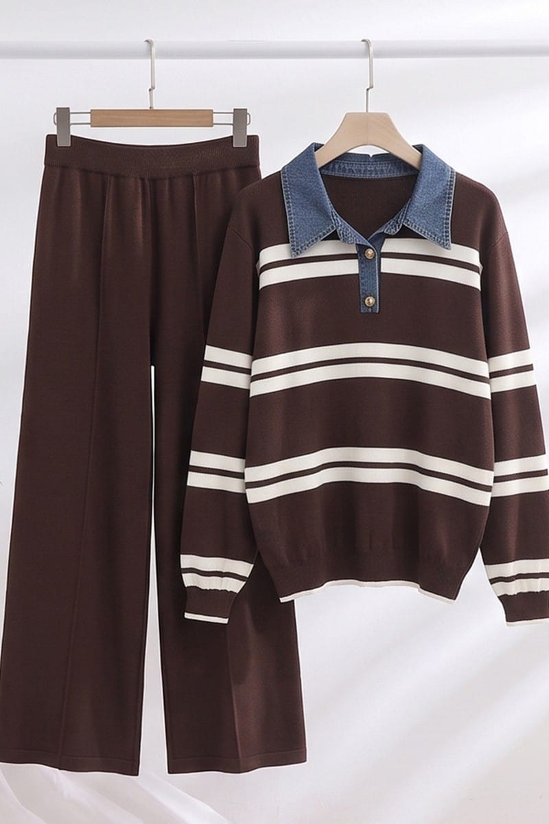 Knit sweater set brown