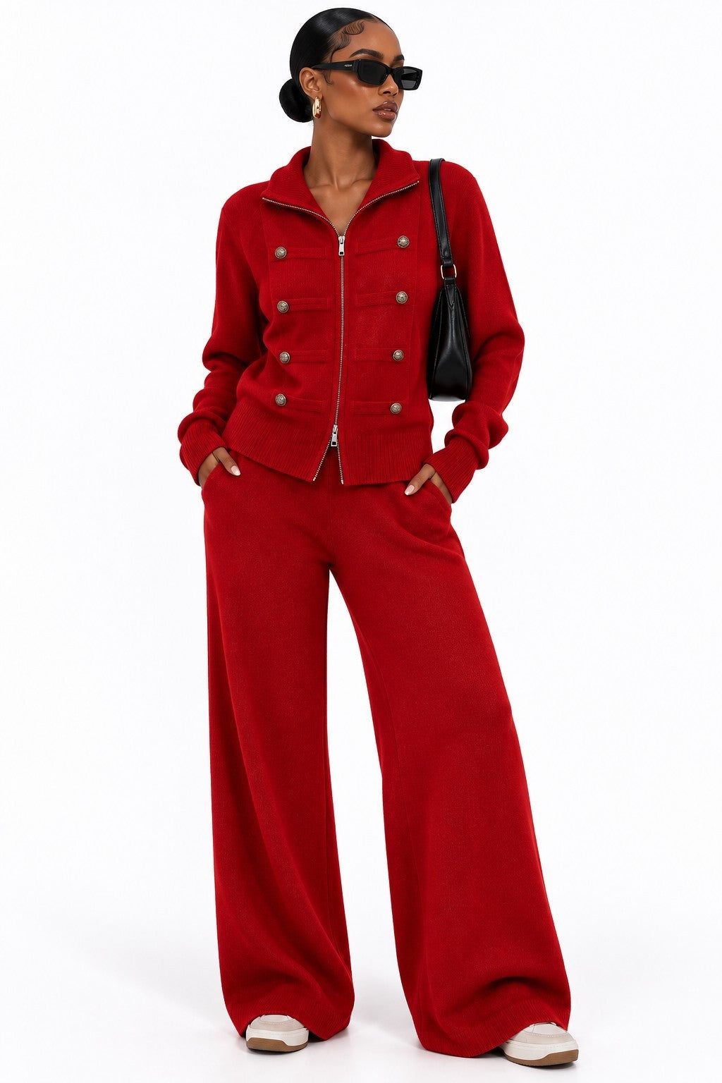 Red knit pants set