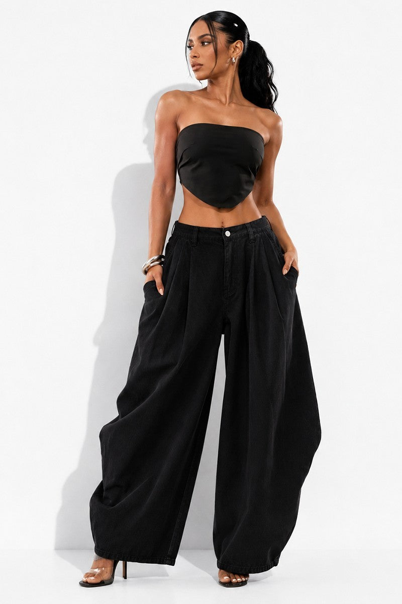 Black denim balloon pants