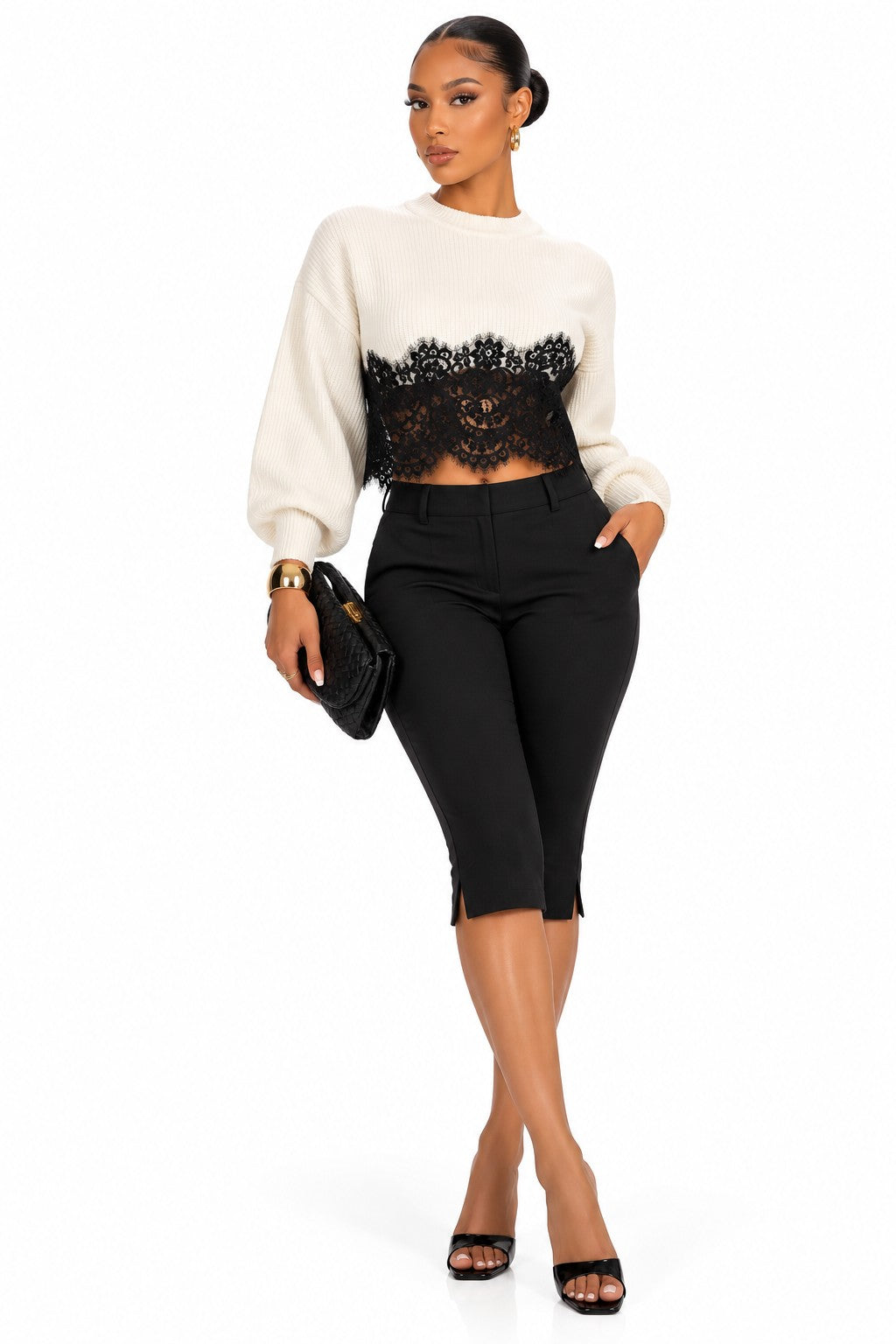 Lace hem sweater front