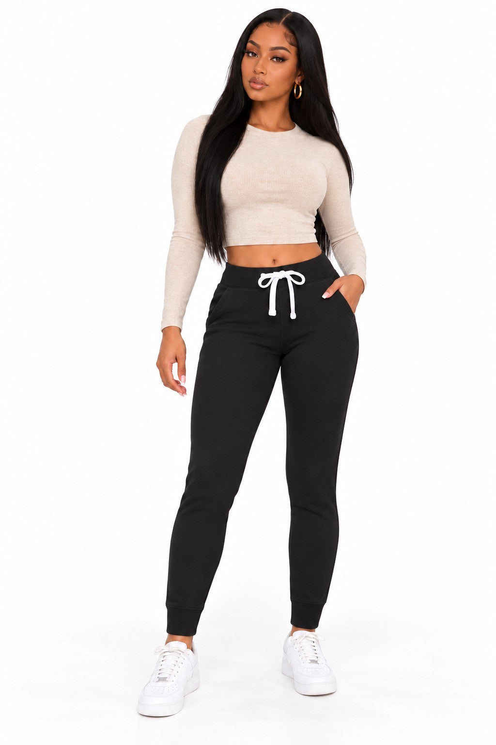 Women's black fleece jogger pants