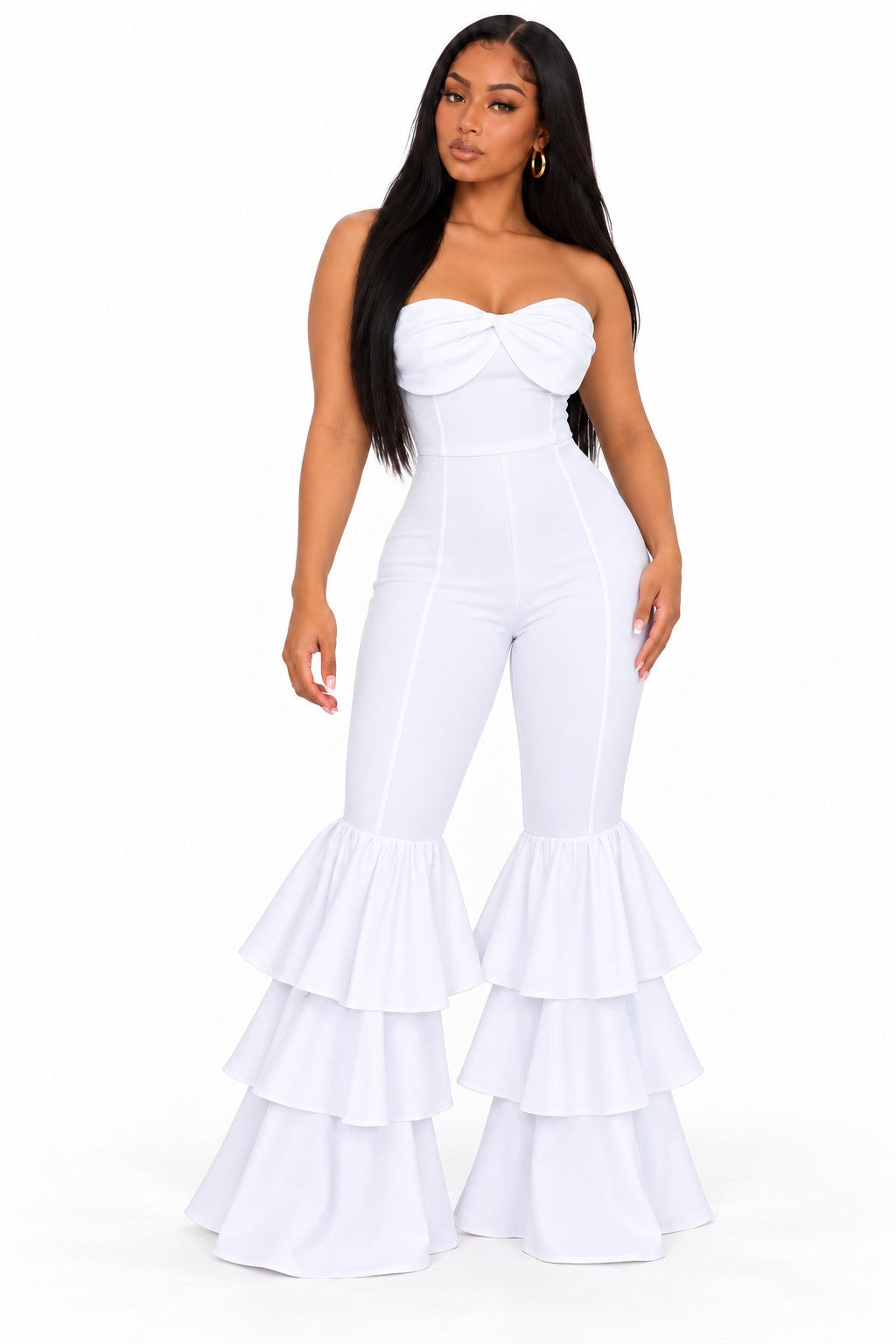 Women's white ruffled jumpsuit