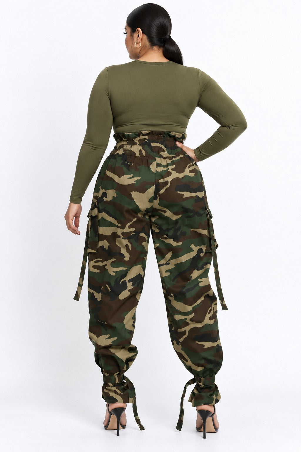 Plus size camo pants side view