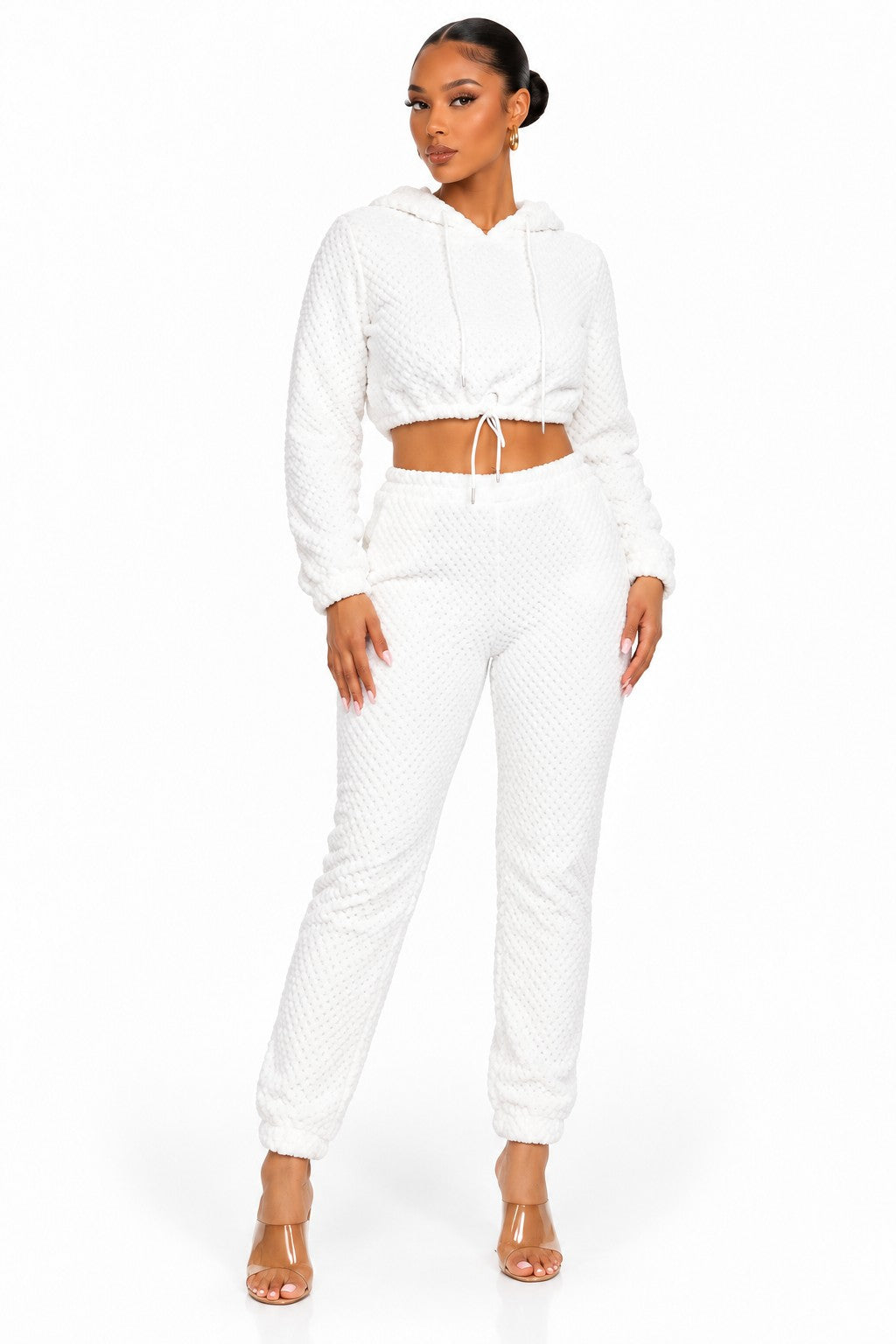 Women's white pullover hoodie and joggers set