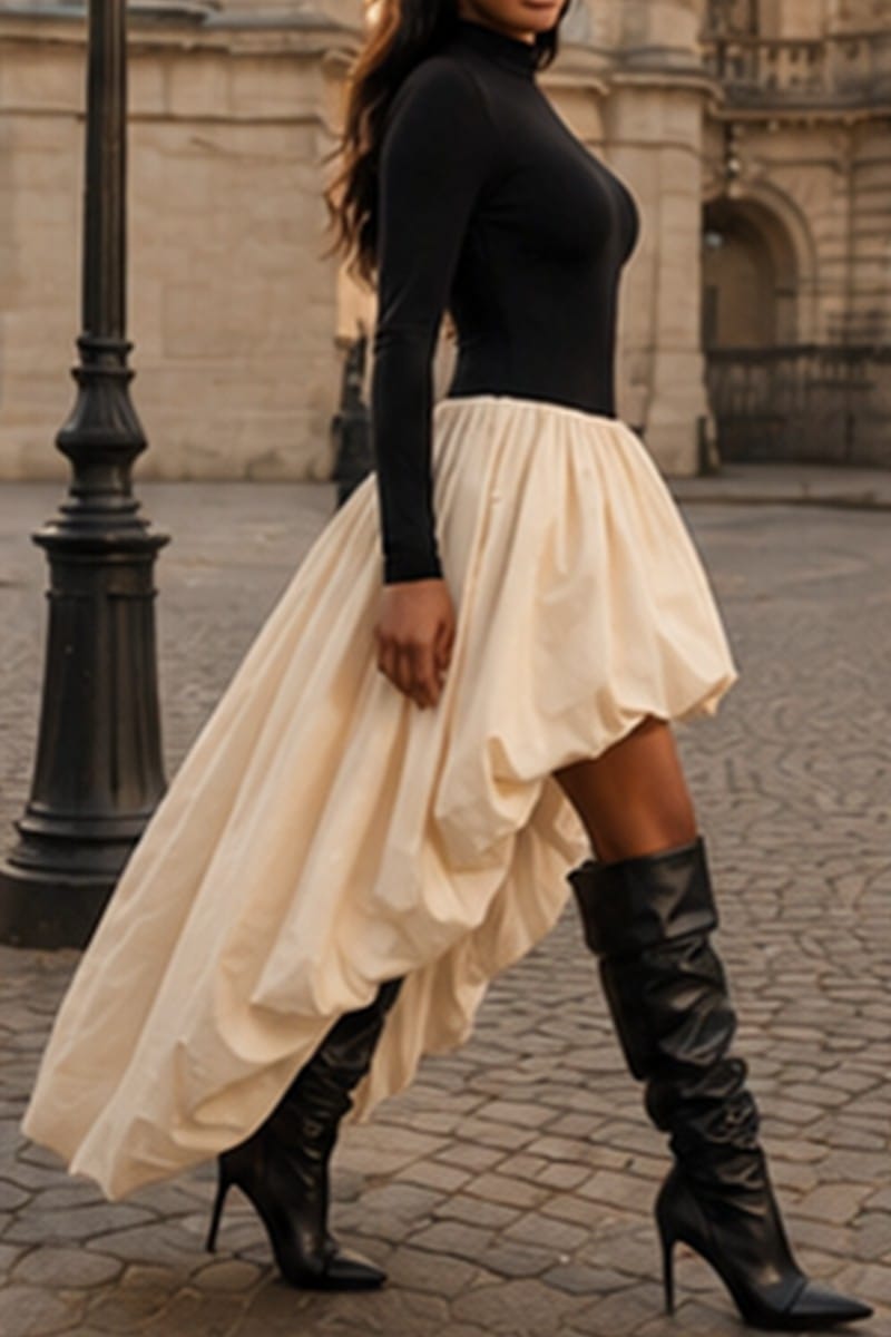 Women's plus size mock neck bubble hem maxi dress