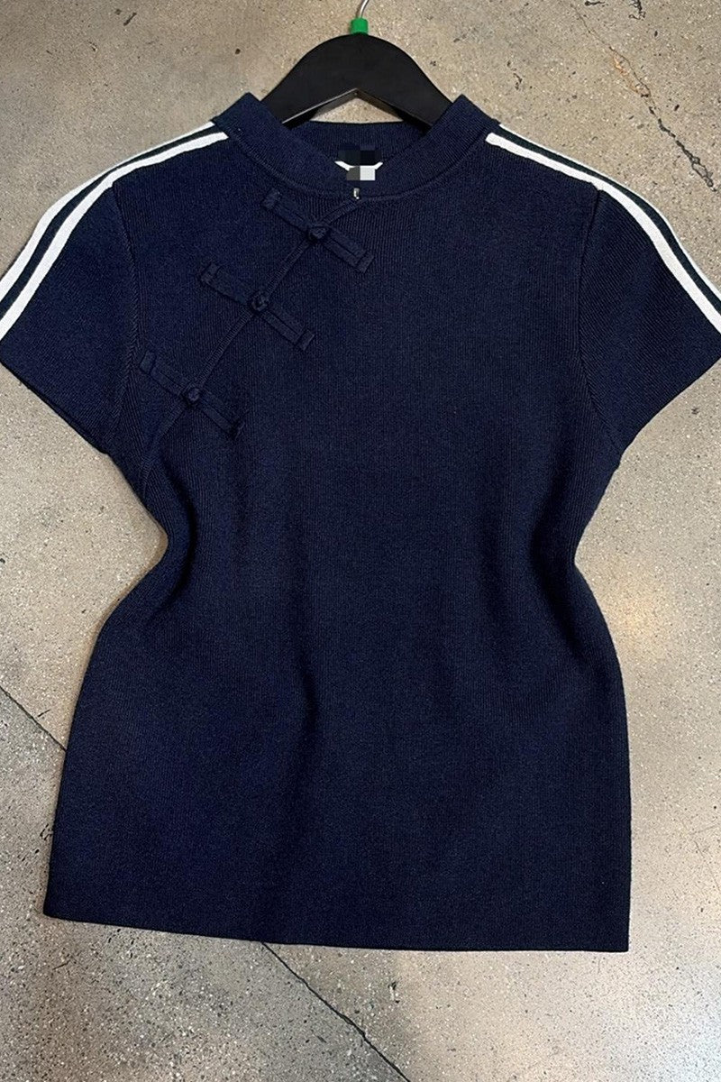 Red button knit top