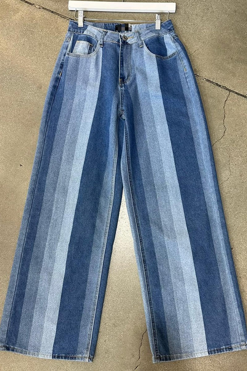 Striped wide leg jeans front flat lay