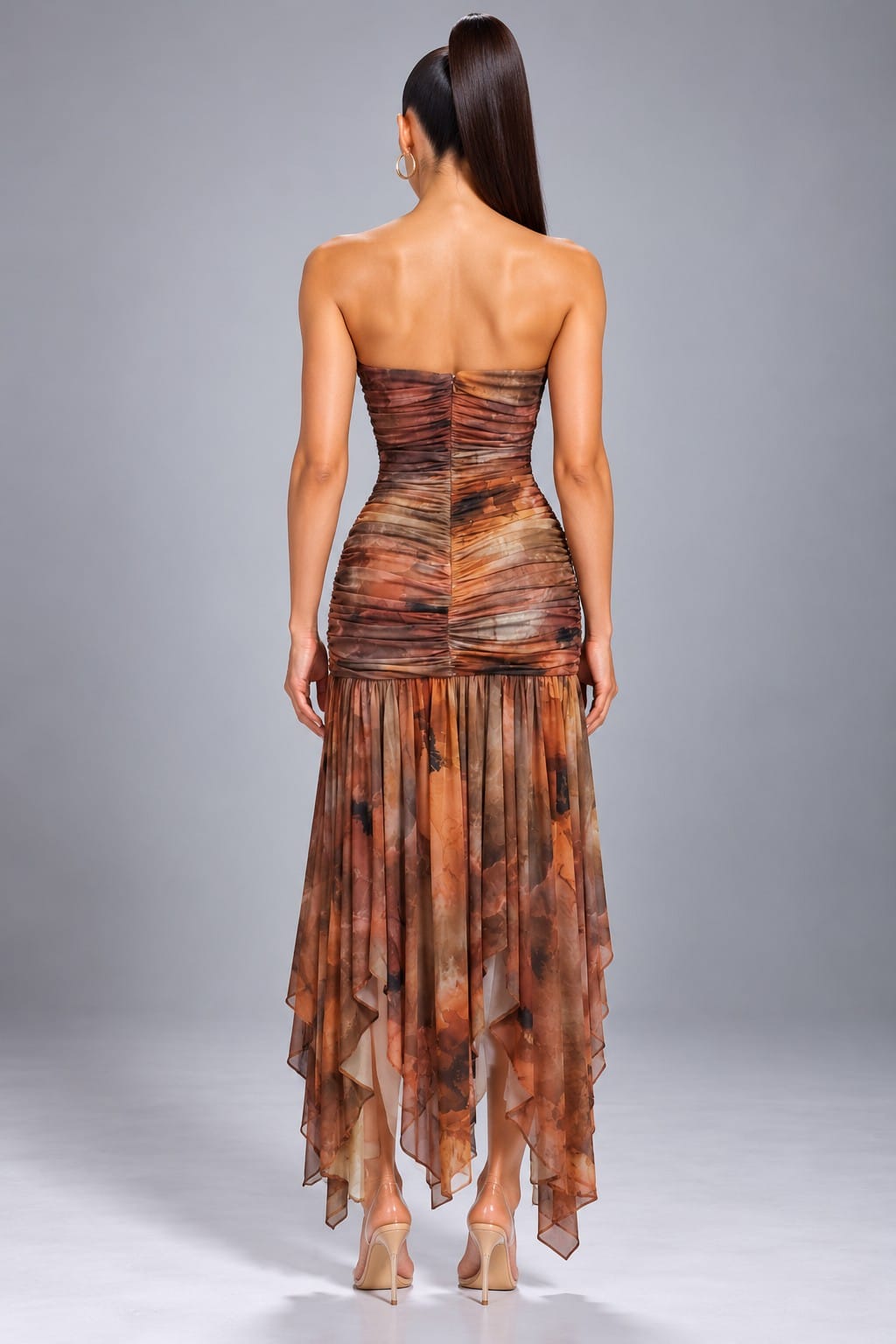 Women's Strapless Ruched High-Low Maxi Dress – side view