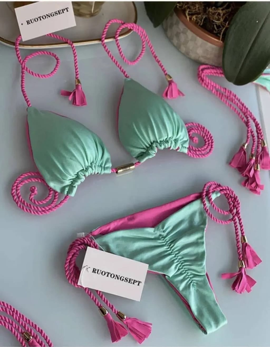 Textured two-piece bikini studio view - Epicplacess