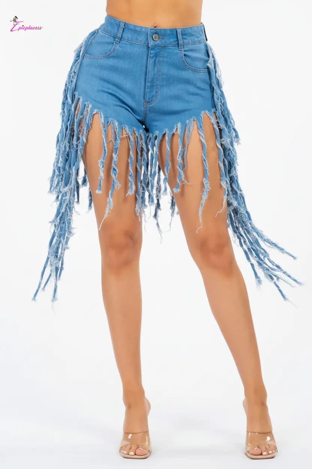 Wild fringe high-waist denim shorts - Epicplacess
