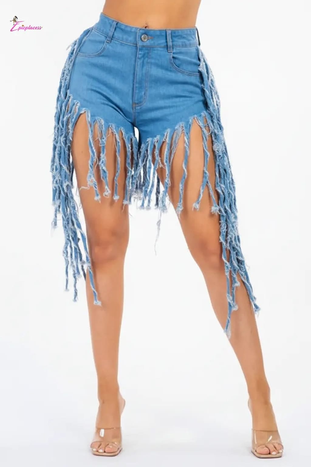 High-waist denim shorts front view - Epicplacess