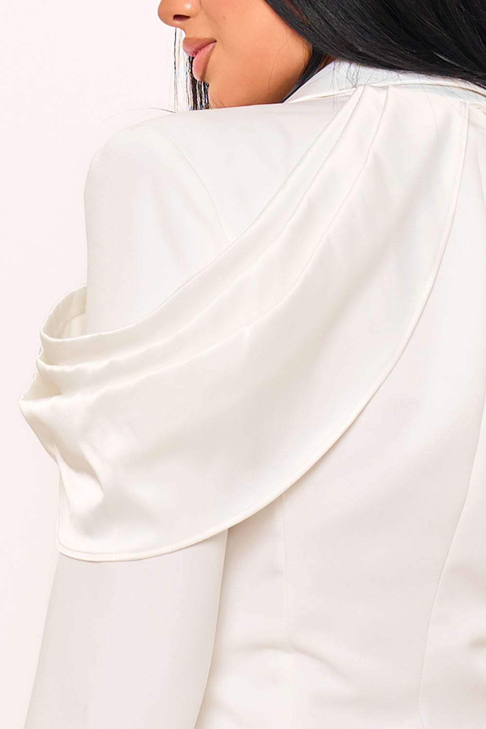 Women's Satin and Techno Crepe Contrast Suit Mini Dress – model view