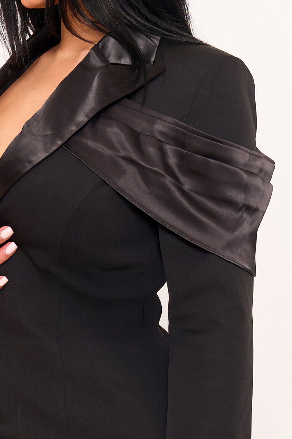 Women's Satin and Techno Crepe Contrast Suit Mini Dress – full-length view