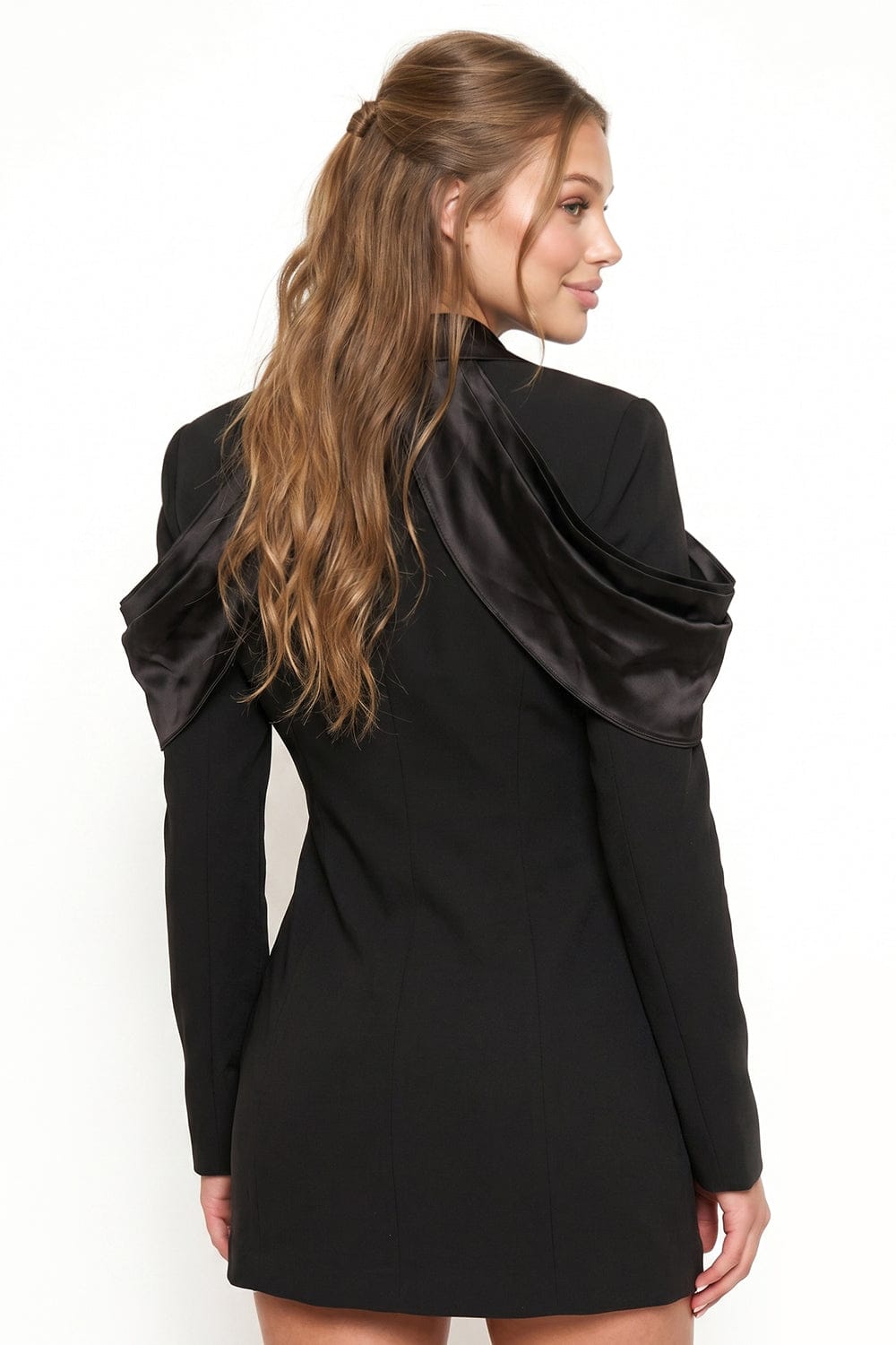 Women's Satin and Techno Crepe Contrast Suit Mini Dress – styled look