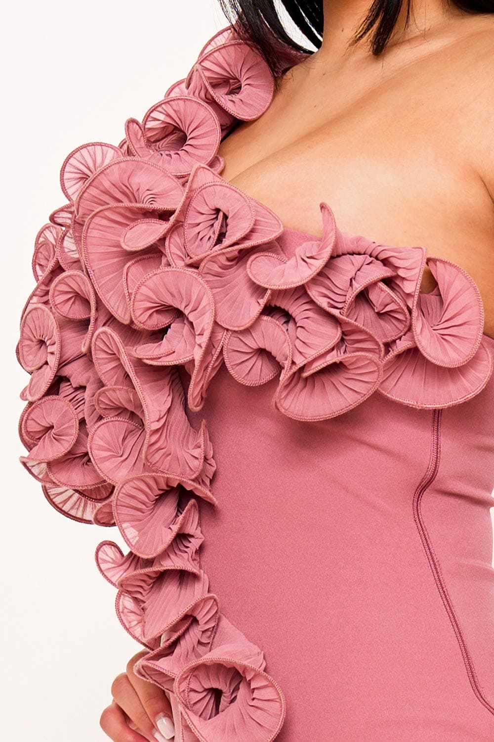 Women's Pleated Ruffle One Shoulder Mini Dress – model view