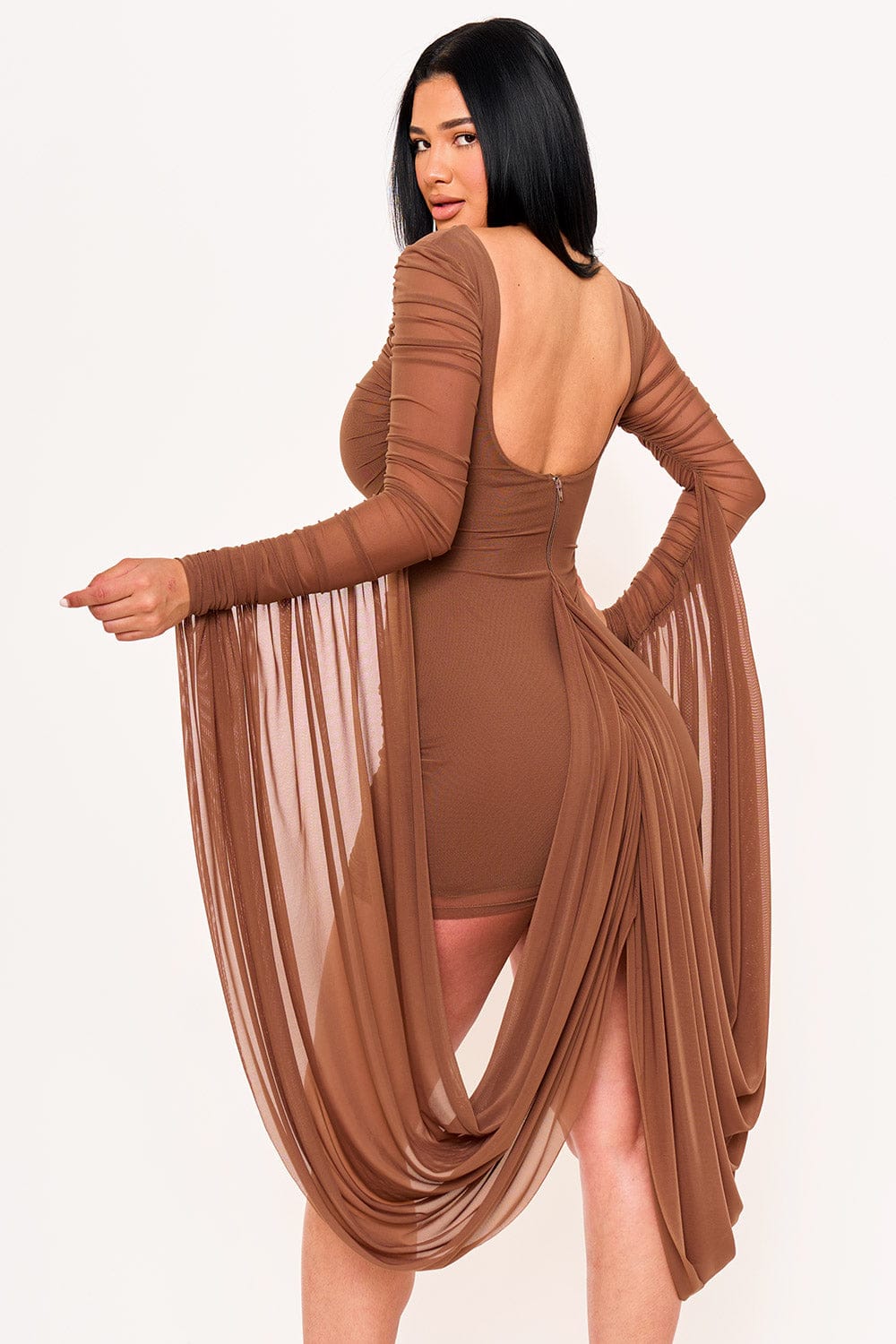 Women's Shirring Drapped Attached Back Mini Dress – styled look