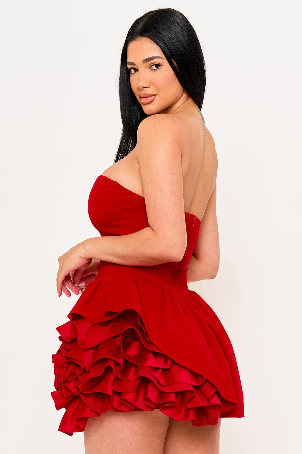 Women's Layer of Ruffles Detail Mini Dress – front view