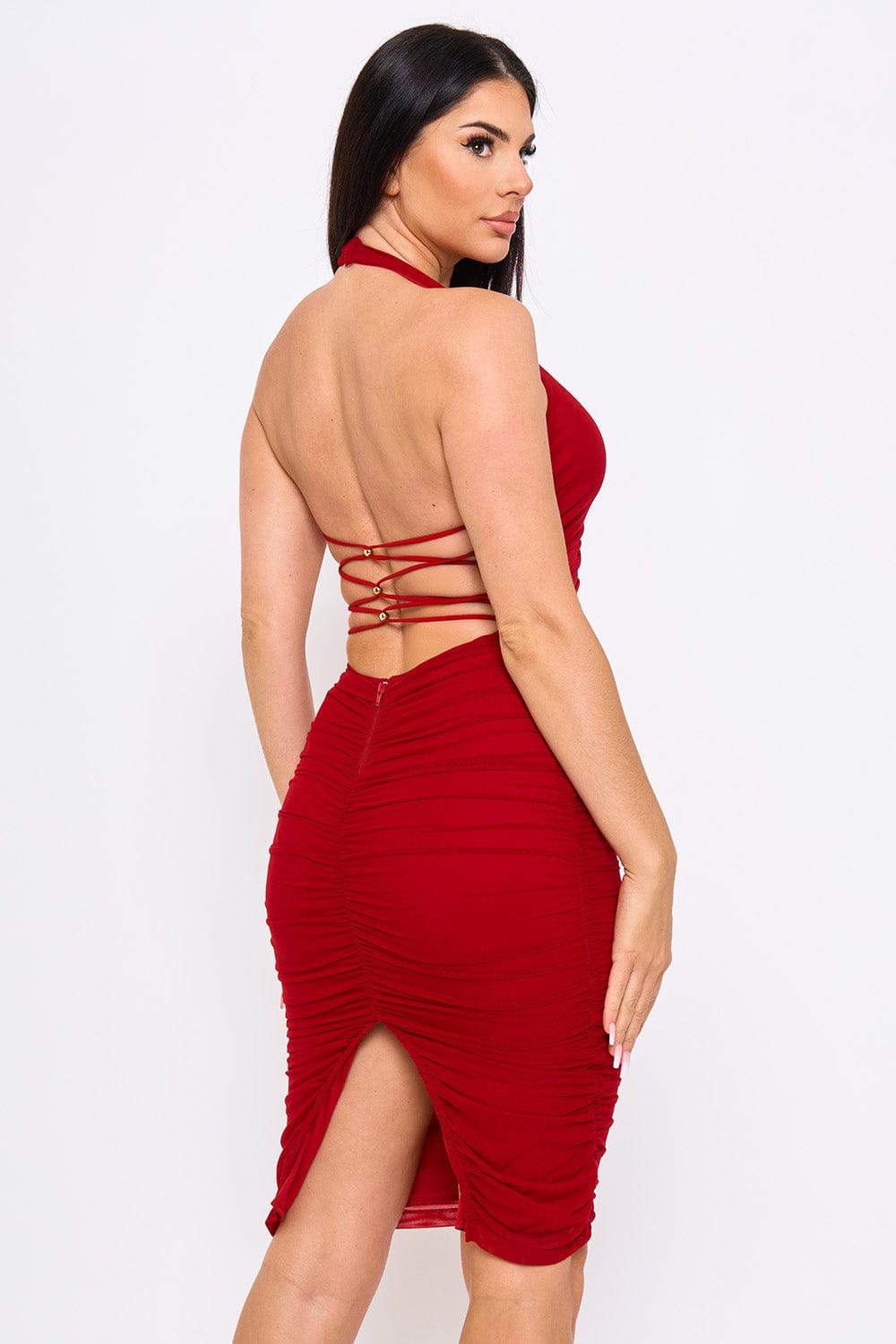 Women's Pleated Halter Neck Mini Dress – model view