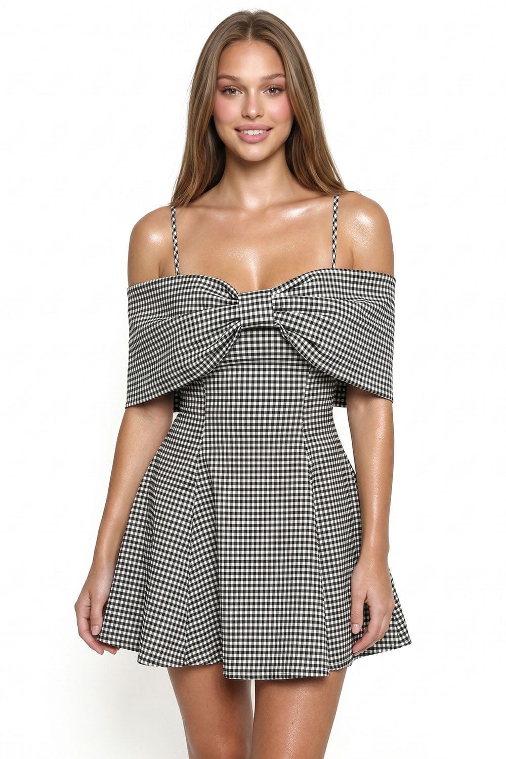 Women's Gingham Off Shoulder Bow Mini Dress – styled look