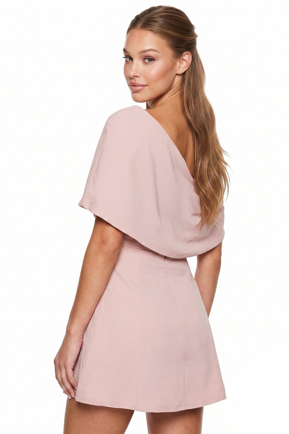 Women's Asymmetrical One Shoulder Drape Mini Dress – styled look