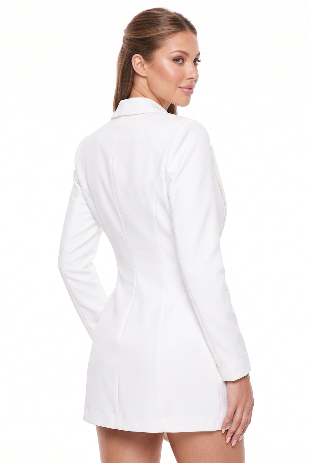 Women's Tailored Blazer Deep V Neck Mini Dress – front view