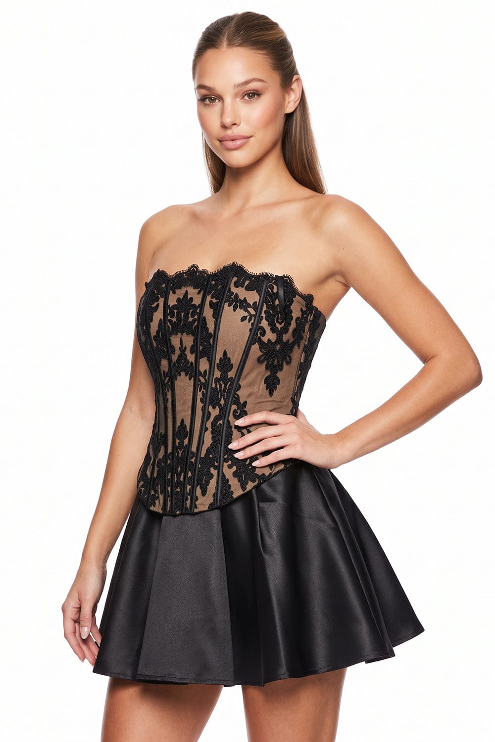Women's Floral Lace Corset Flare Mini Dress – styled look