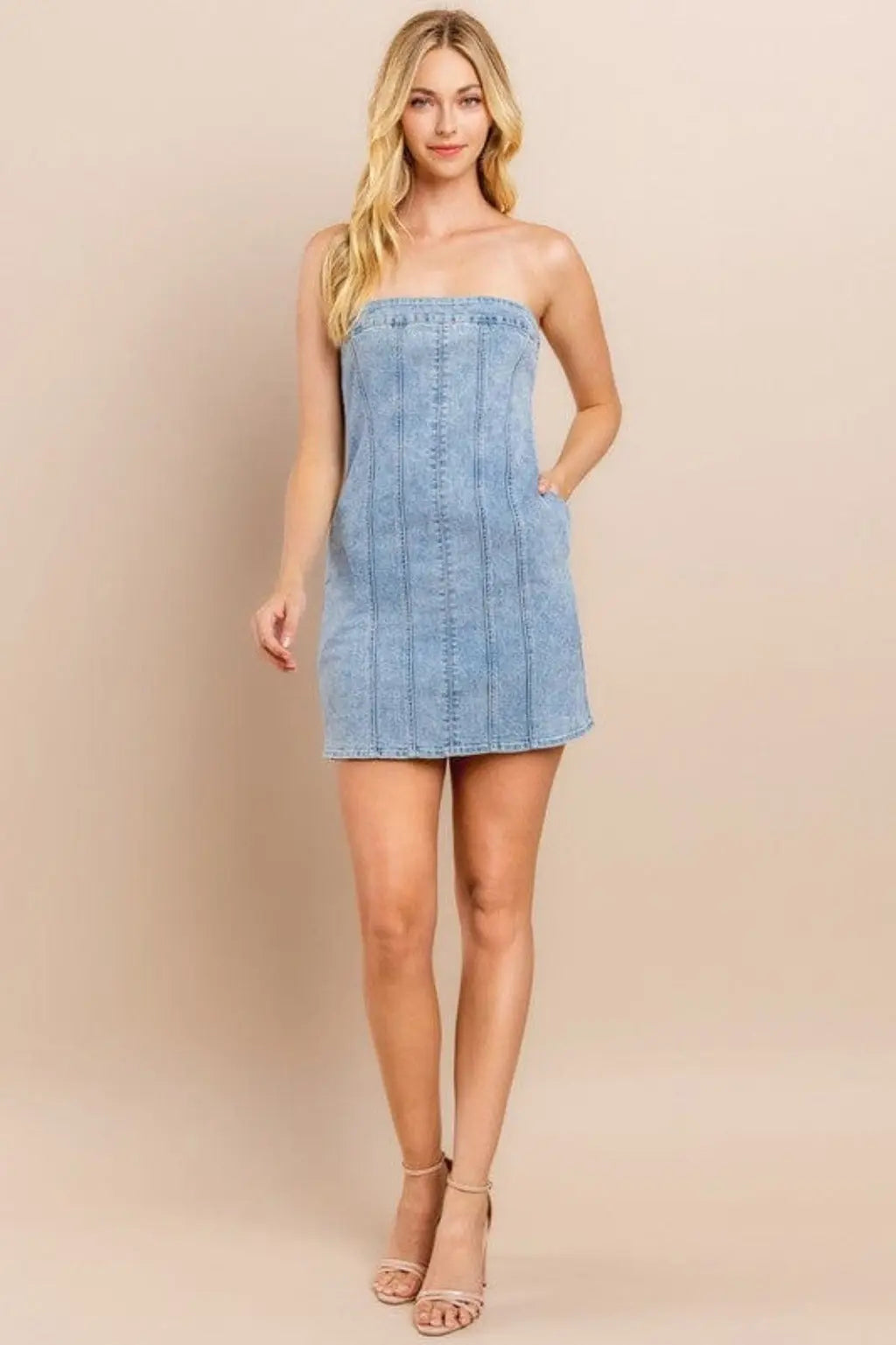 Denim mini dress front view - Epicplacess