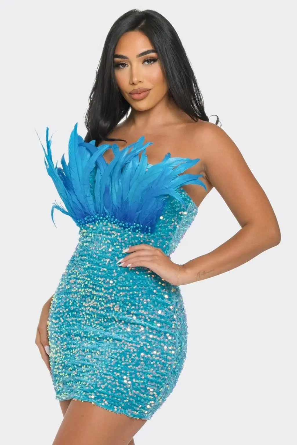 Blue mini dress outfit view - Epicplacess