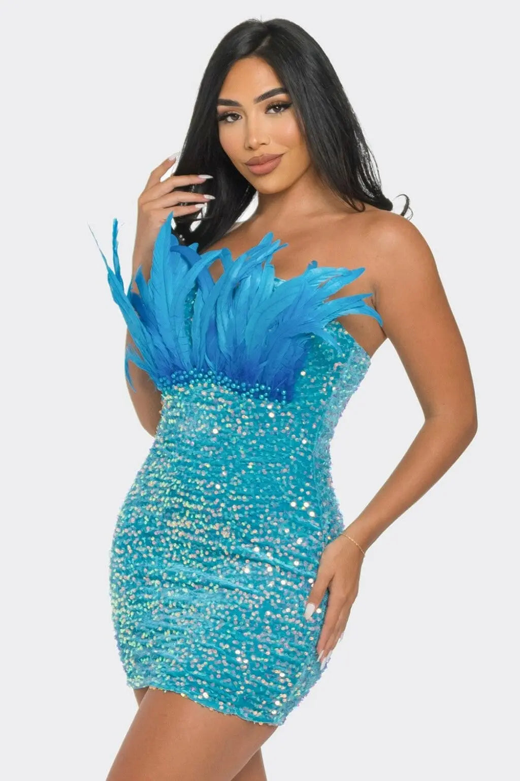 Blue sequin dress side view - Epicplacess